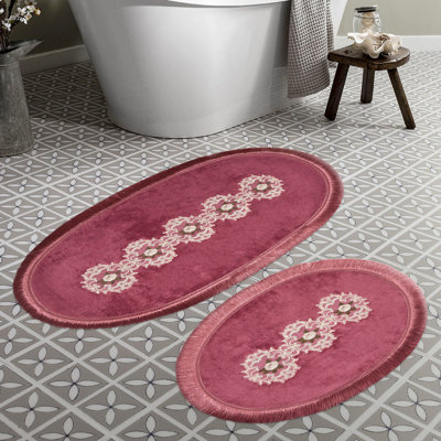 Soft & Absorbent Bathmat Set (2 Pieces), Fuchsia, 21.7 x 25.6 in & 25.6 x 45.3 in | 100% Polyester, 0.6 in Pile Height | Non-Slip Underside, Antibacterial, Machine Washable | Perfect for Bathroom Comfort & Style