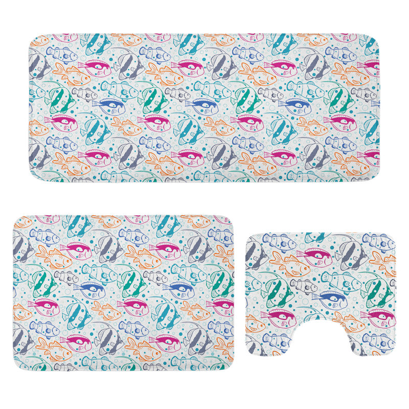  Multicolore poisson ensemble de tapis de salle de bain 3 pièces