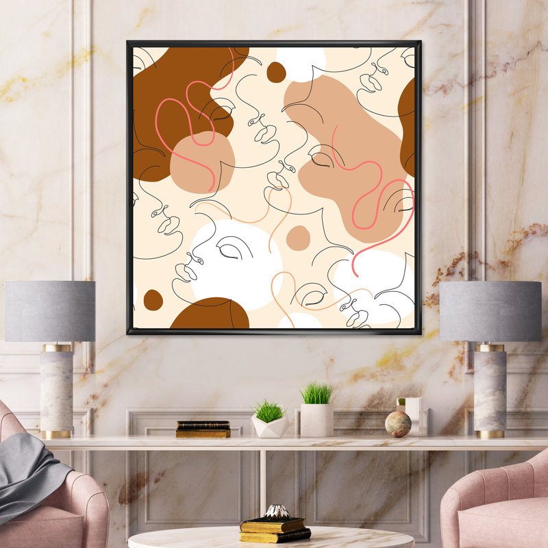 «One Line Dessin of Beautiful Woman», impression sur toile, Toile avec cadre noir, H 30 po x l 30 po x P 1 po