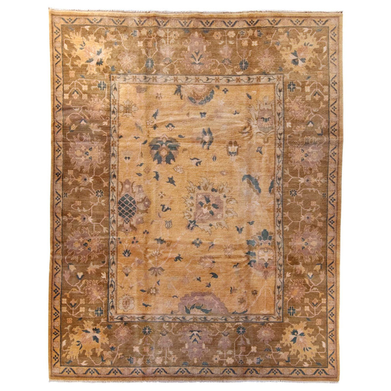 Wool Oriental Area Rug in Brown/Gold, Rectangle 9' x 12'