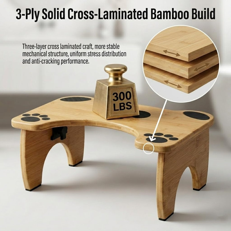 Bamboo Toilet Stool Foldable, 7 In Poop Stool For Bathroom, Portable Squatting Potty Stool For Adults & Kids, Cute Non-Slip Toilet Foot Pooping Steps, No Assembly Required