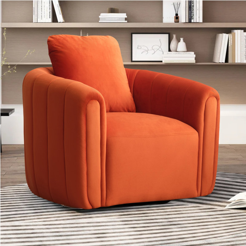 Deria 30.5'' W Velvet Swivel Barrel Chair, Orange