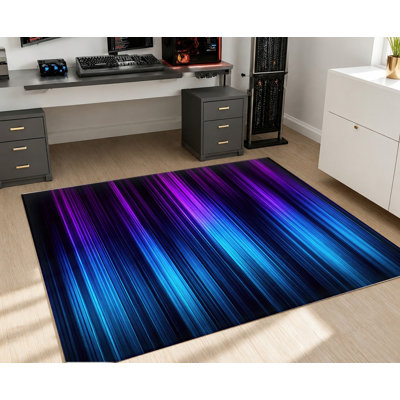 Tapis intérieur abstrait moderne Aurora, motif lumineux bleu-violet, tapis de sol dynamique dégradé, antidérapant et lavable, décoration artistique pour salon, chambre, entrée, cuisine, appartement