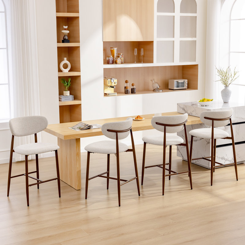 Tabouret de comptoir moderne rembourré avec dossier (ensemble de 4), Lin lin, 4