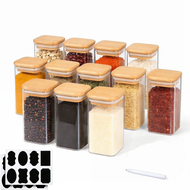 Pot à épices en verre de 9 onces, avec étiquette et stylo, convenant aux tablettes, aux armoires et aux tiroirs (12 pièces)