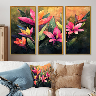 Vintage Birds Of Paradise Tropical Symphony I - Birds Of Paradise Wall Art - 3 Pieces