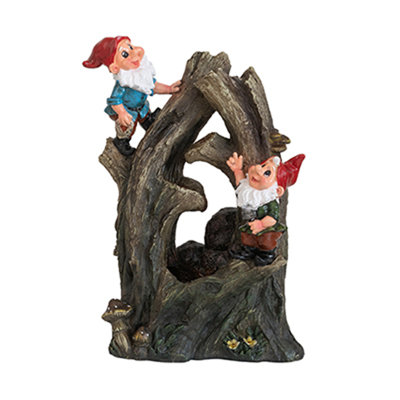 Woodland Gnome Decorative Water Fountain 8.3x4.7x13.8 Inches Polyresin Brown LED Lights