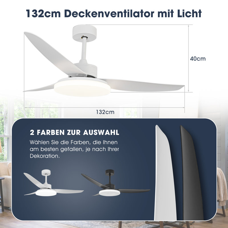 Cherrise 132cm Ceiling Fan with LED Lights, White