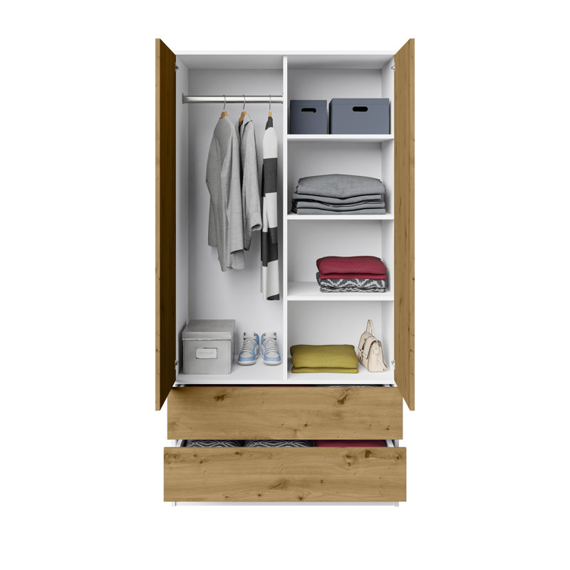 2 Door Manufactured Wood Wardrobe, Oak