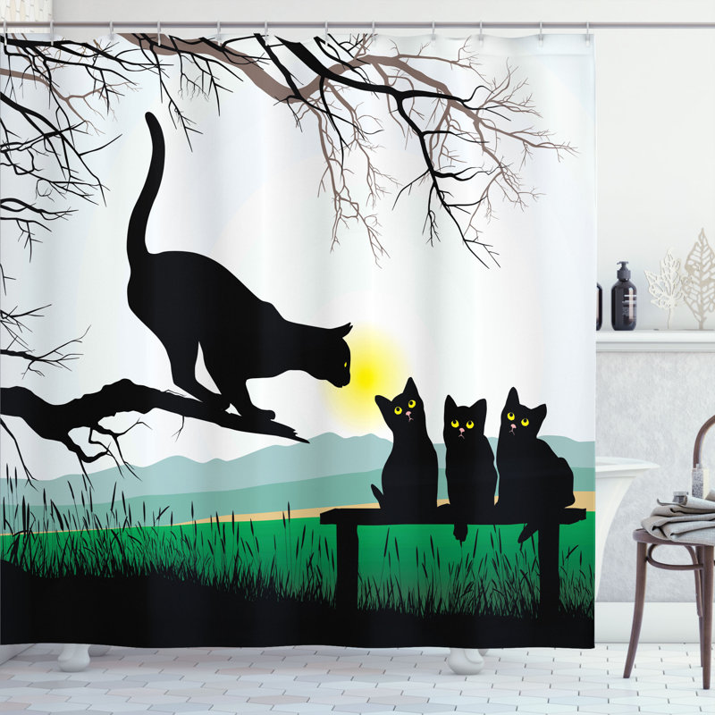 Rideau de douche simple chatons père chat bébé Evelia, H 75 po x l 69 po