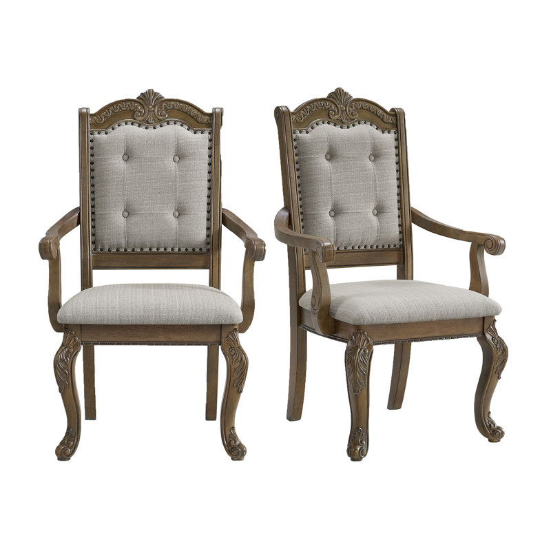 Chaise avec accoudoirs de salle à manger en noyer beige Grethel (2 par boîte)
