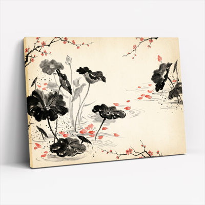 Ensemble de 1 tableau sur toile à motif floral aquatique