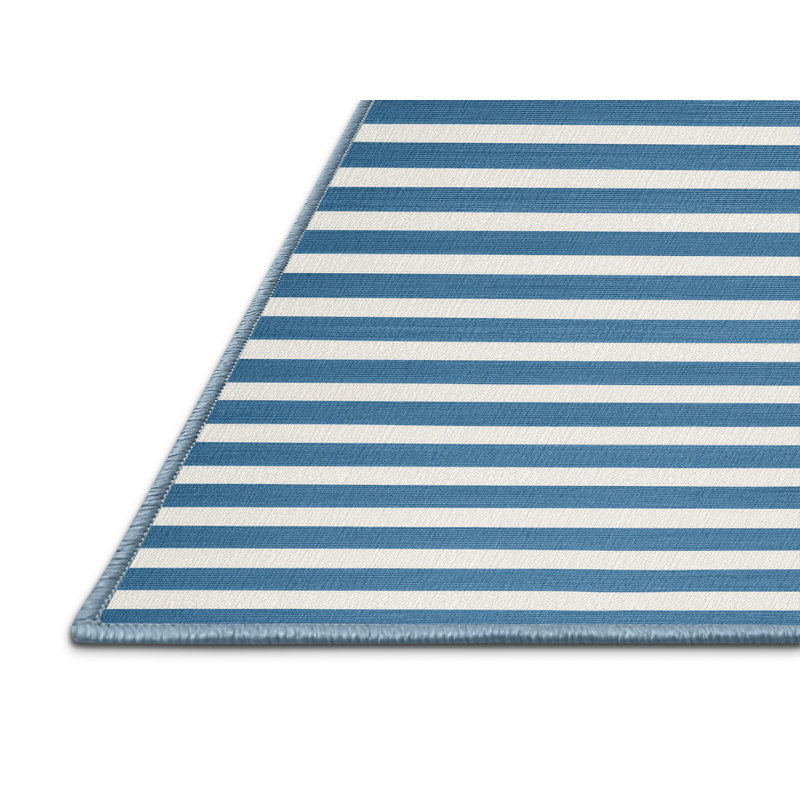 Tapis bleu à rayures horizontales lavable à la machine, Rectangle 8 pi x 12 pi