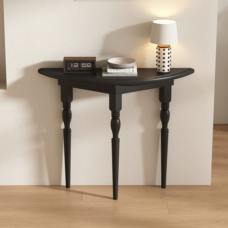 Black Solid Wood Half-circle Console Table, 31.5" H x 47.24" W x 9.84" D