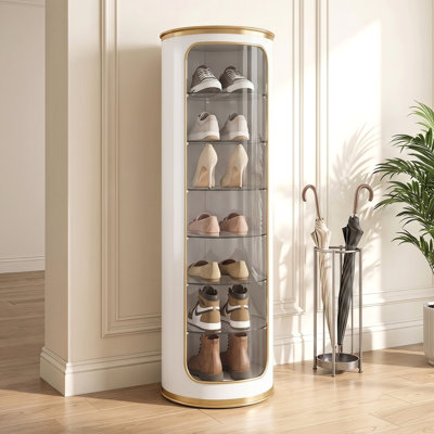 7-Tier 360° Rotating Shoe Rack Slim Shoe Storage Tower with Shelves Space-Saving Corner Organizer for Entryway