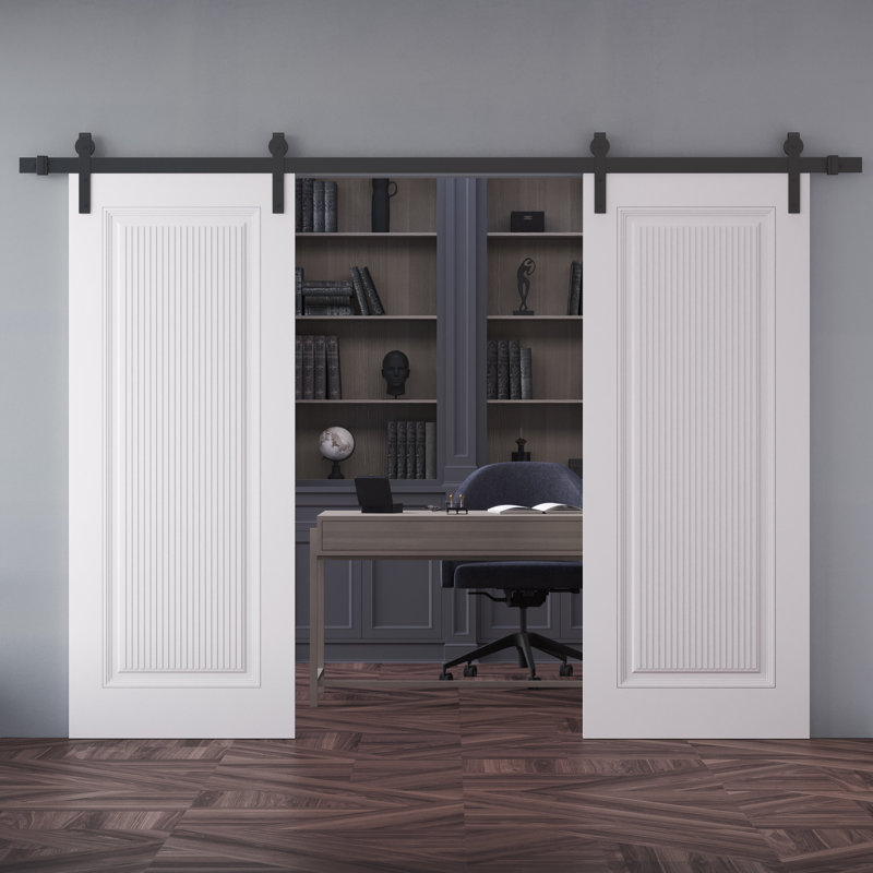 Double porte de grange | Émail blanc impérial 1888 | Ensemble de rail 14 pi | Portes intérieures solides, 56 po x 96 po
