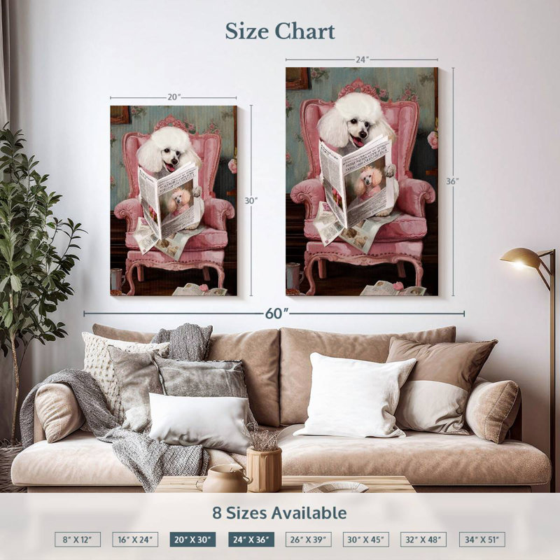 Brampt Poodle Reading News, 36" H x 24" W