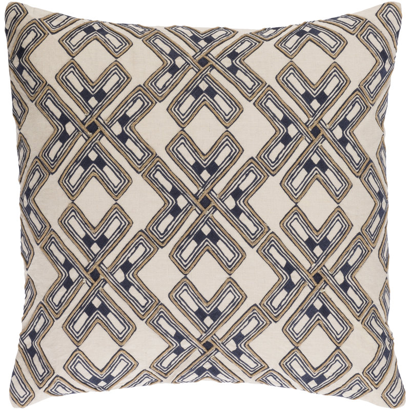 Subira Geometric Cotton Blend Throw Pillow, 22" H x 22" W x 4" D, Cream/Navy/Tan