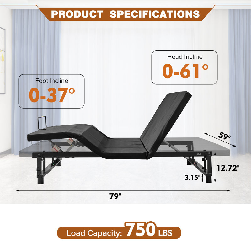 Queen Adjustable Bed Base Frame with Wireless Remote and Zero Gravity