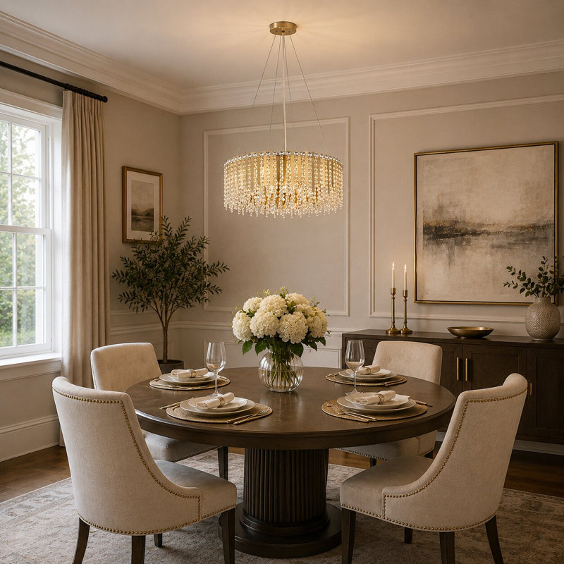 Transitional 12 Light Crystal Round Chandelier, 10" H x 24" W x 24" D, 12