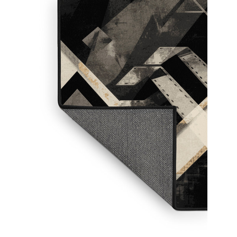 Soft Plush Snediker Old Hollywood Glamour Art Deco Geometric Shapes Area Rug in Black – Black Binding, 5x7