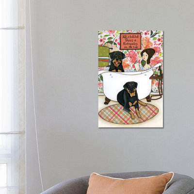 Rottweiler In The Tub by Jamie Morath - Print on Canvas
