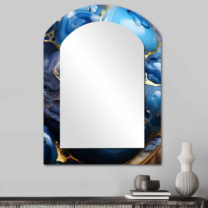 Miroir mural arqué doré et bleu saphir, 34 po x 25 po