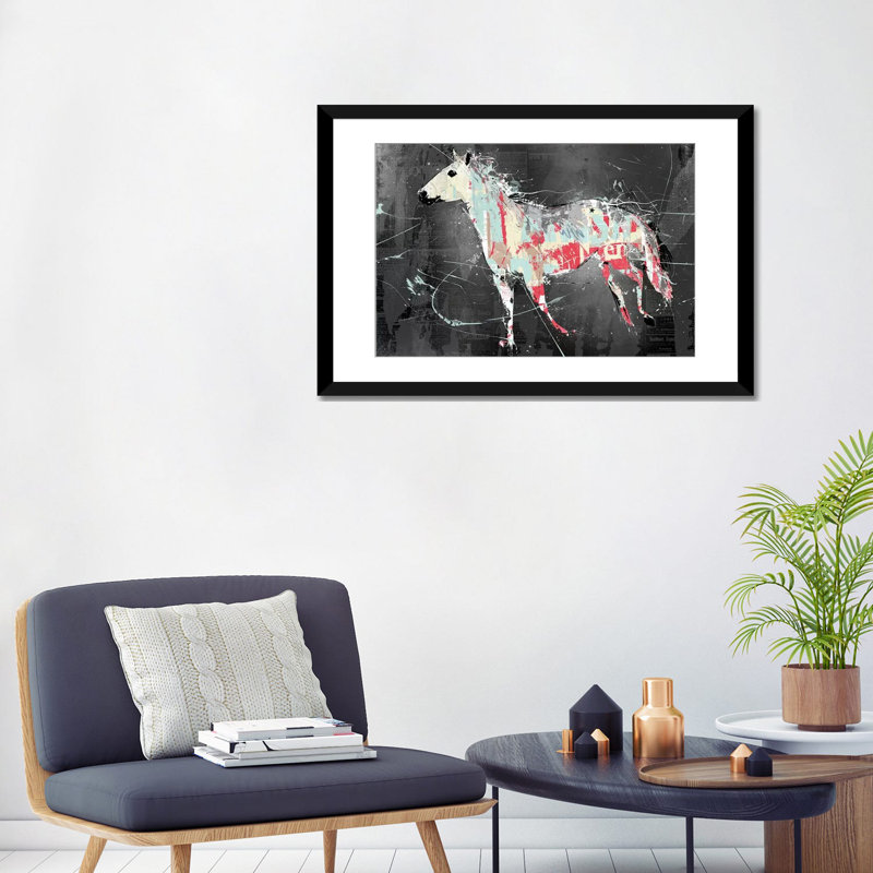 Cheval déchiré, impression sur toile tendue, Papier d'art encadré noir, Blanc, H 24 po x l 32 po x P 1 po