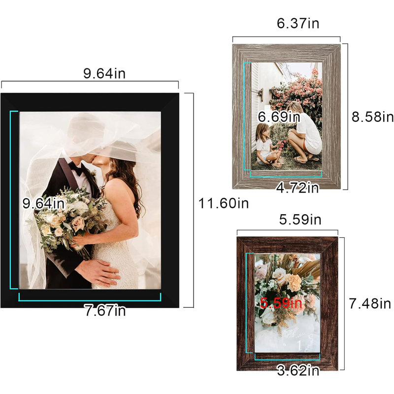 Black&Gray&Brown Picture Frame - Set of 10 with Mat, Black/Beige/Brown