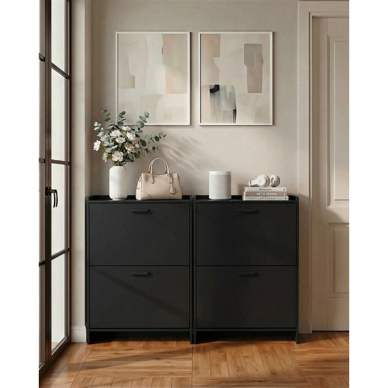 Shoe Cabinet, Narrow Freestanding Shoe Organizer for Hallway or Living Room, 33.4" H x 9.45" W x 23.62" D, Black