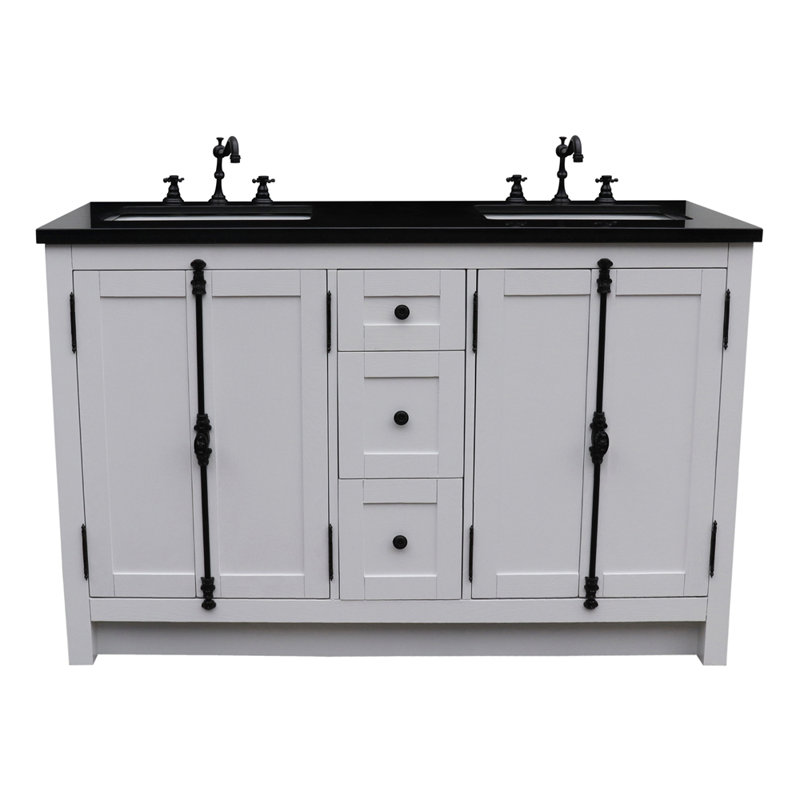 Ensemble de meuble-lavabo double 55 po Keesha, Noir, Blanc pur, Noir