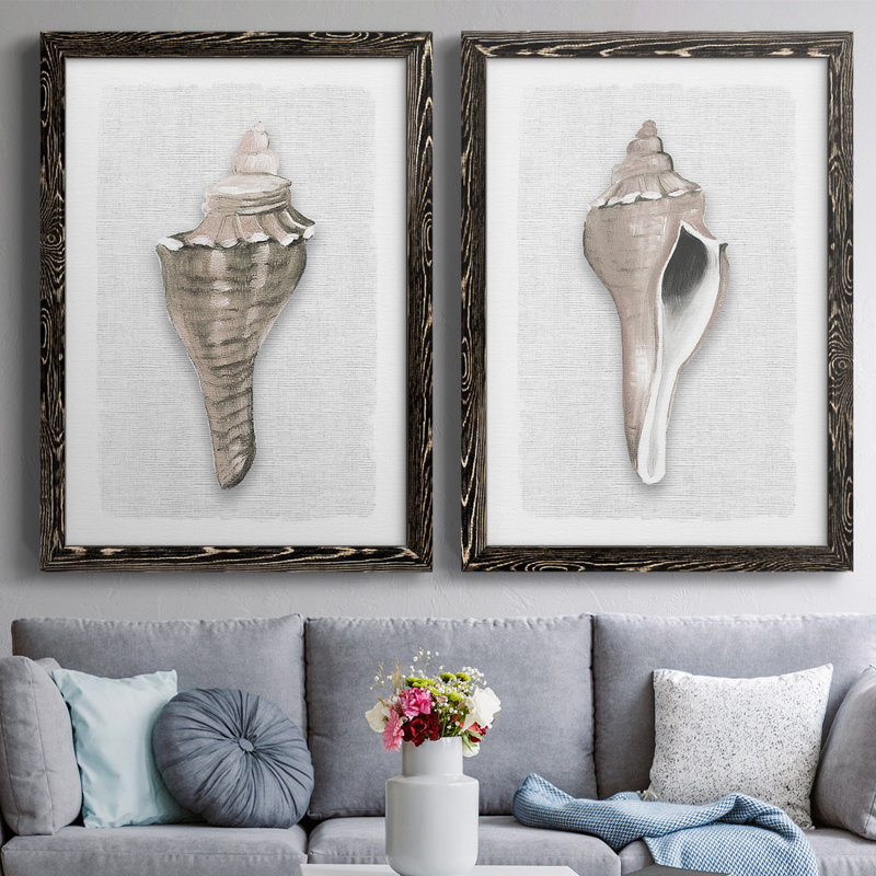 Sea Front Shell I - Toile encadrée de qualité supérieure - prête à être accrochée, H 27,5 po x l 75 po x P 1,5 po, Noir