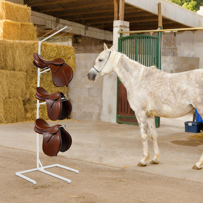 Support à selle à 4 niveaux Support de rangement autoportant en fer 30,3 po Barres de suspension blanches 24,8 po Capacité de 10 lb par niveau