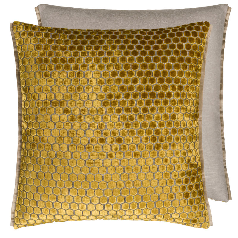 Jabot Velvet Decorative Pillow, 22" H x 22" W, Mustard Geometric