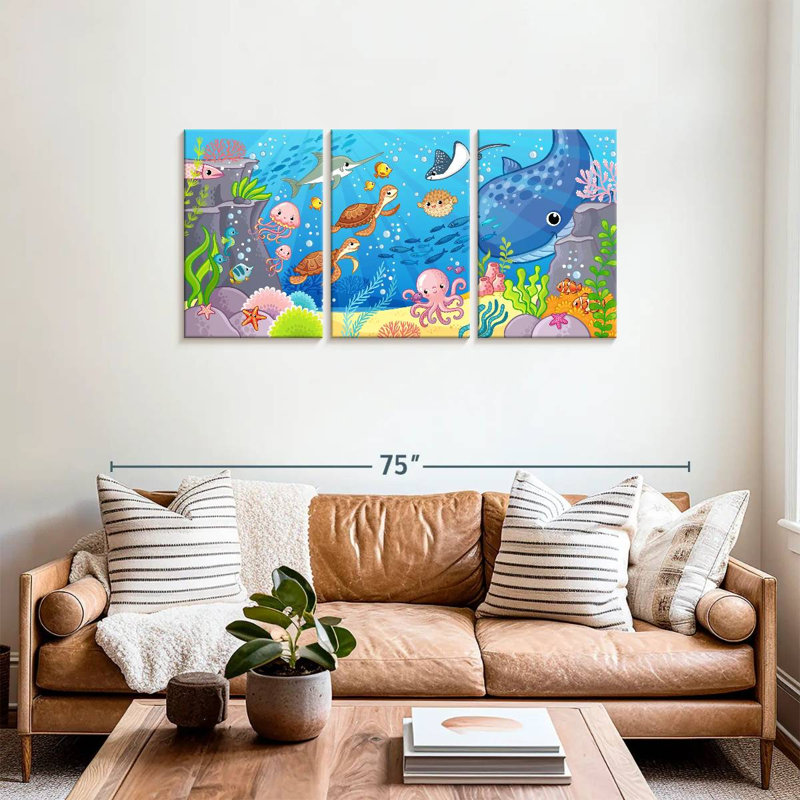 'Cartoon Underwater Animals, 27" H x 56" W