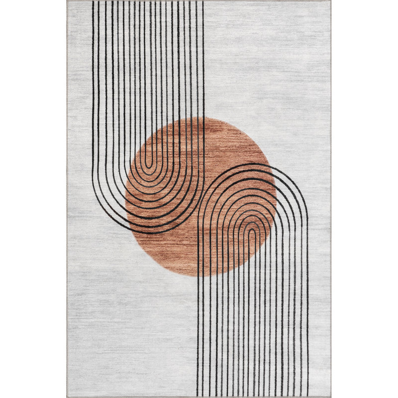 Tapis abstrait lavable à la machine Martine SpinClean Sun, Rectangle 7 pi x 9 pi