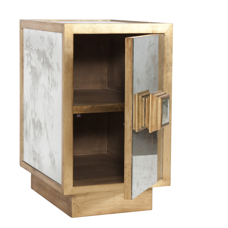 Savannah Mirrored Glass Top End Table, Gold