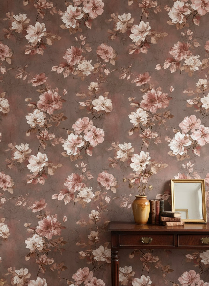 Lark Manor Floral Wallpaper Vintage Brown Wall Mural - Wayfair Canada
