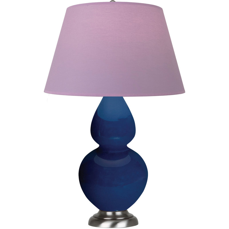 Lampe de table double gourde en céramique, Lavande / prune, Cobalt émaillé / argent antique, Argent argent