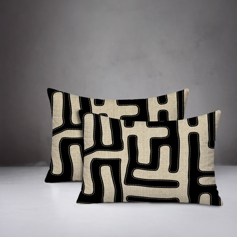Oreiller réversible intérieur / extérieur Tiwa, 20 po x 14 po, Noir