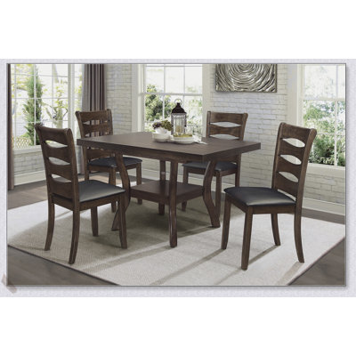 Ensemble de salle à manger 5 pièces transitionnel avec rallonge et chaises d'appoint confortables, meubles en bois brun durable