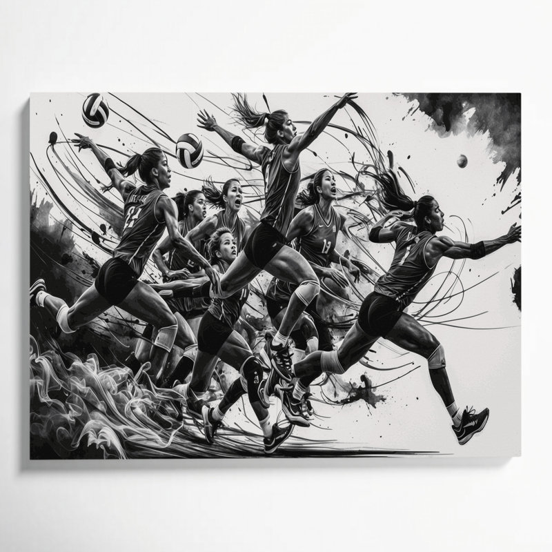 Art sportif sur toile gris Sports Volleyball, H 12 po x l 18 po