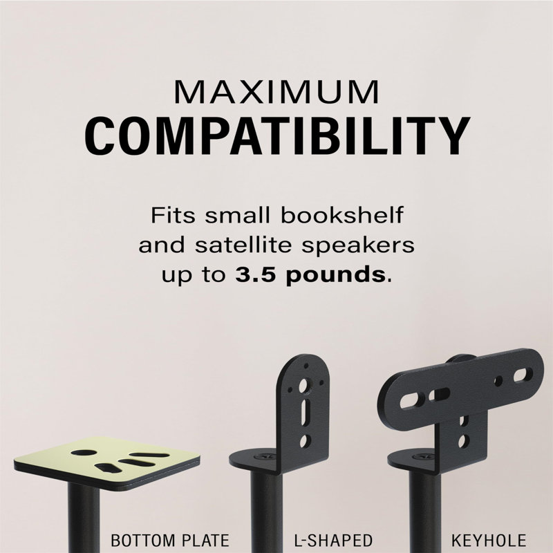 Adjustable Height Speaker Stand - Extends 28" To 38" - Holds Satellite & Small Bookshelf Speakers- Set Of 2