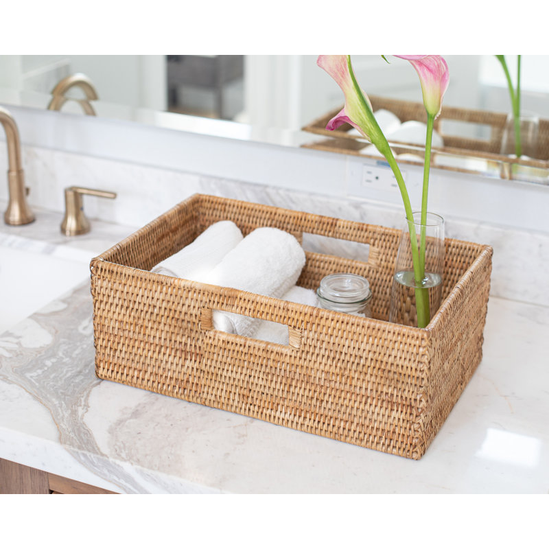Birch Lane™ Claydon Wicker and Rattan Decorative Basket, Honey Brown