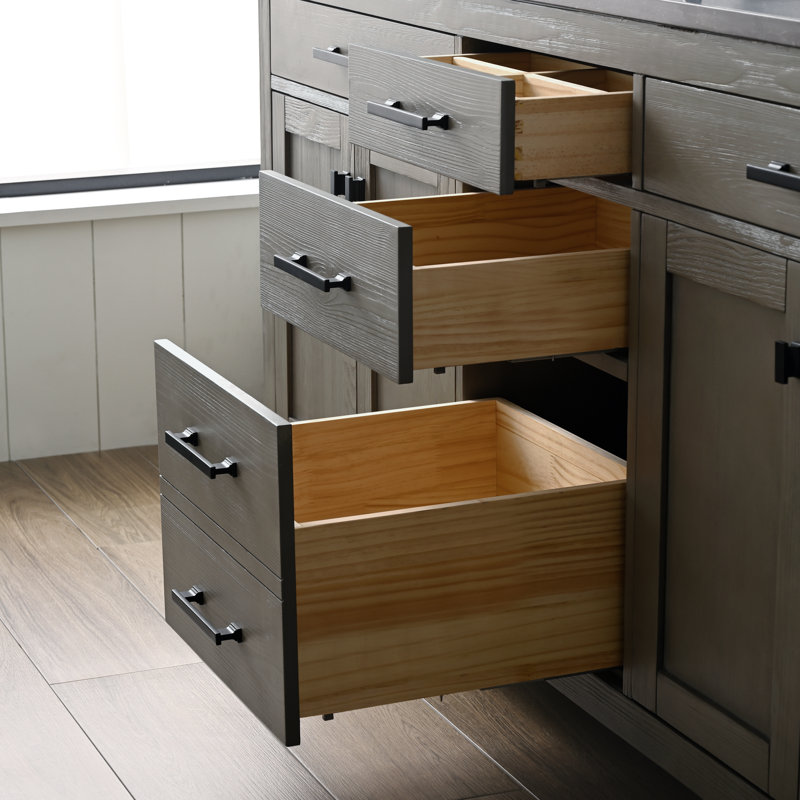 Ensemble de meuble-lavabo double 72 po Ajiya, Naturel texturé / noir mat, Carrare blanc