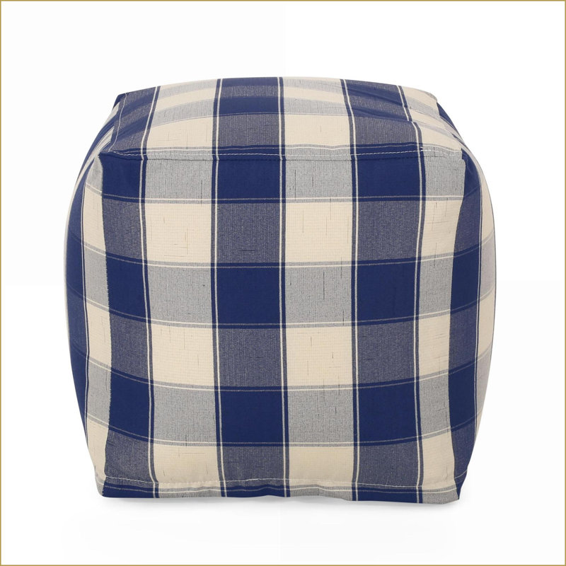 Coussin de sol avec repose-pieds 16 x 16 x 16 | Ivoire + bleu marine | Tissu