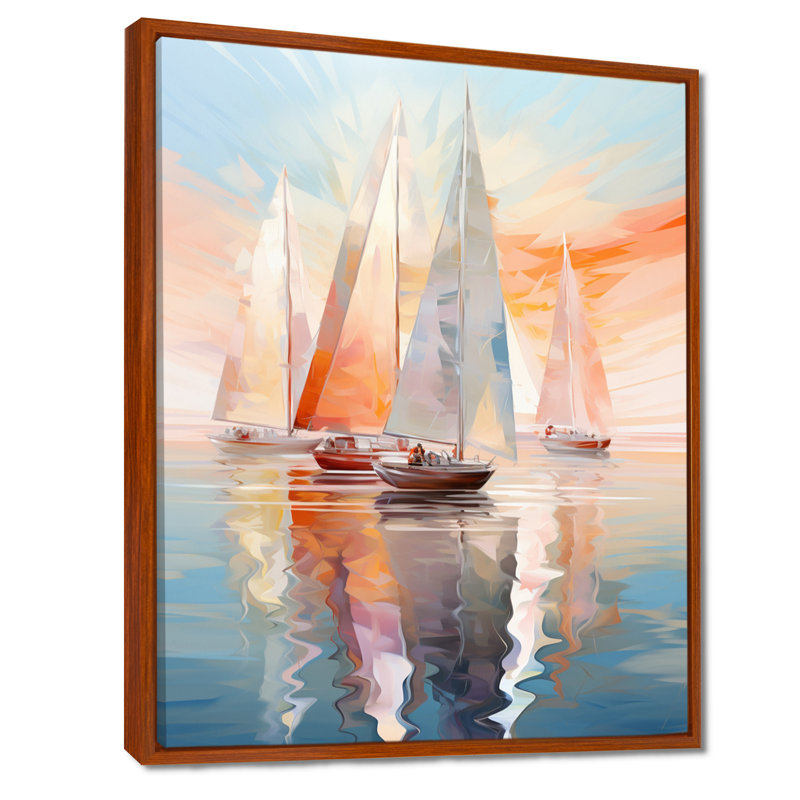 Minimalisme, voilier, rythme, art mural, H 20 po x l 12 po x P 1 po, Cadre flottant brun