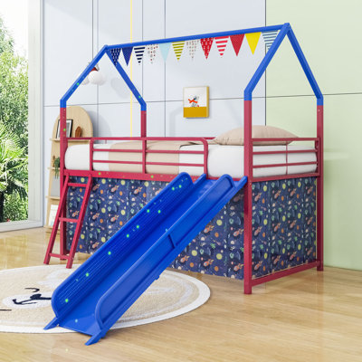 Lit mezzanine simple avec glissade et rideau
