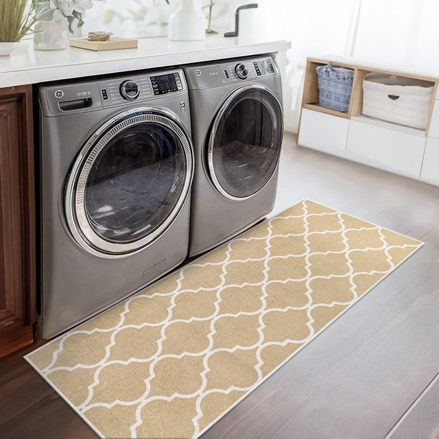 Tapis de couloir antidérapant et lavable - Tapis de lessive 20 x 59 pouces 70% coton, Beige Moda