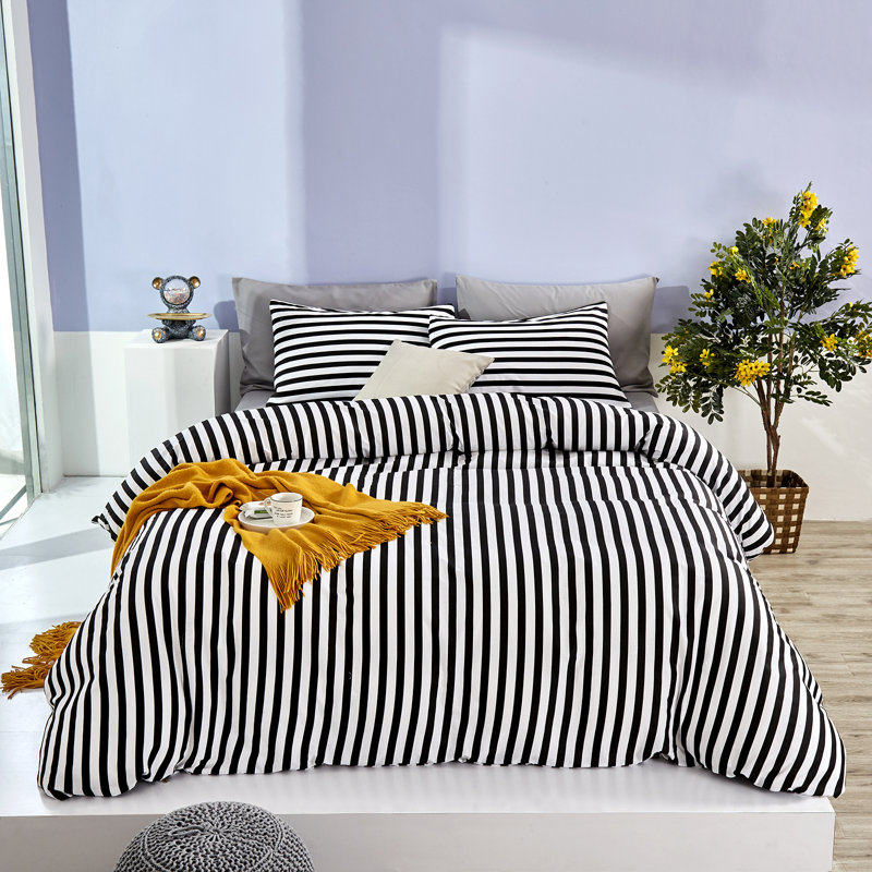 Comforter Set Geometric Bedding Set 3 Pieces Strips Grid Comforter Set, Queen Comforter + 2 Standard Pillowcases